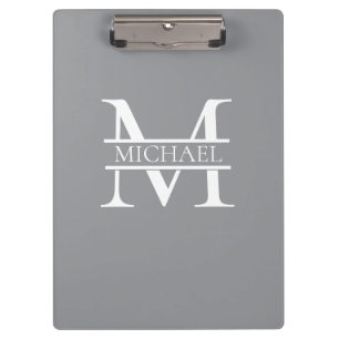 Personalised Elegant Grey Monogram and Name Clipboard