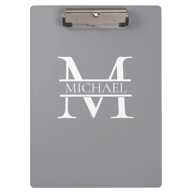 Personalised Elegant Grey Monogram and Name Clipboard (Front)
