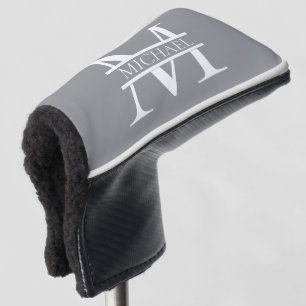 Personalised Elegant Grey Monogram and Name Golf Head Cover