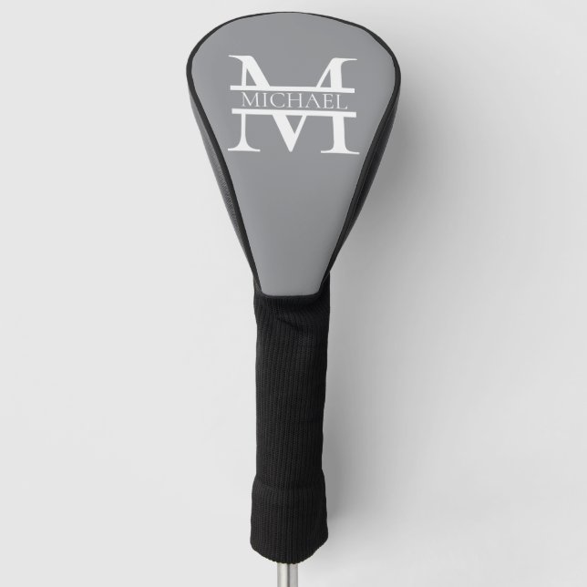 Personalised Elegant Grey Monogram and Name Golf Head Cover (Front)