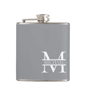 Personalised Elegant Grey Monogram and Name Hip Flask
