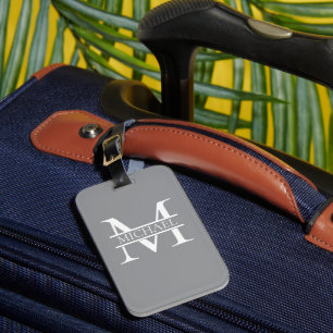 Personalised Elegant Grey Monogram and Name Luggage Tag