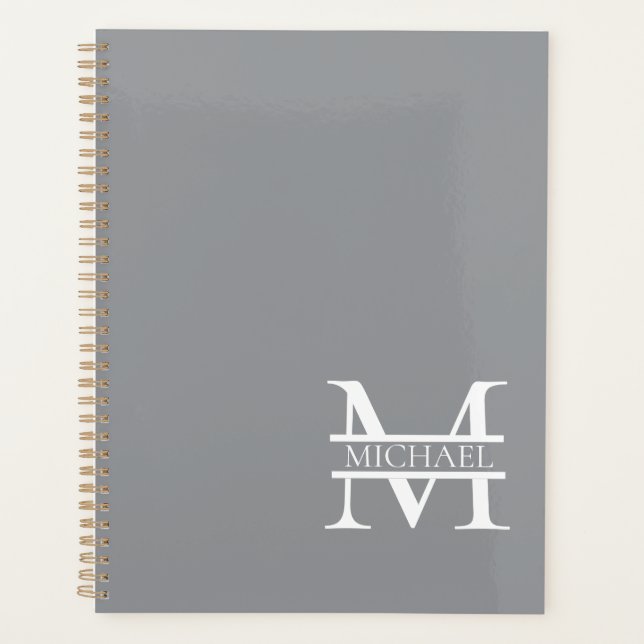 Personalised Elegant Grey Monogram and Name Planner (Front)