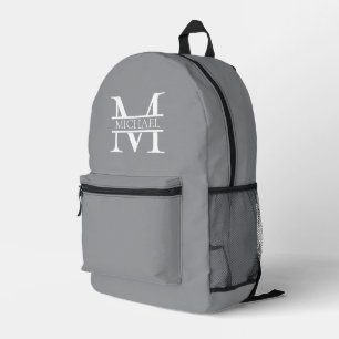Personalised Elegant Grey Monogram and Name Printed Backpack
