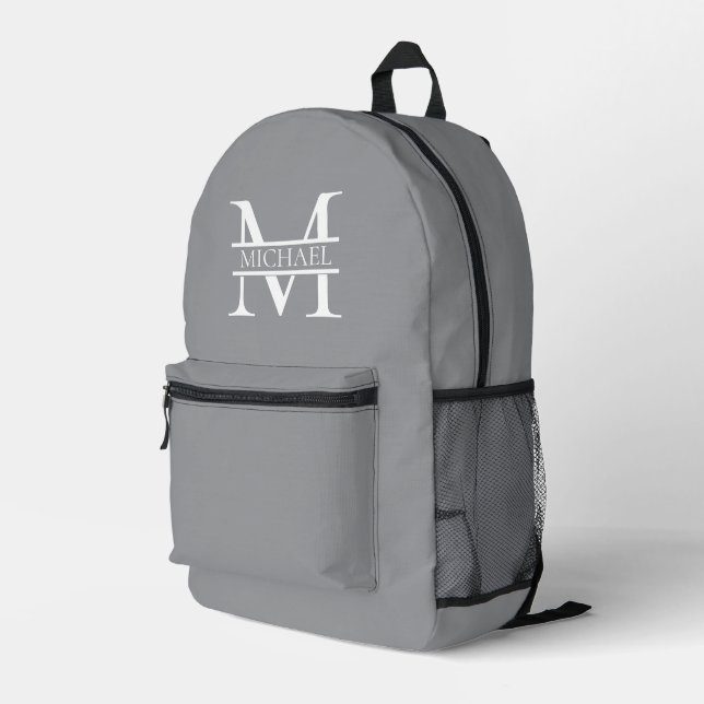 Personalised Elegant Grey Monogram and Name Printed Backpack (Back Corner Right)