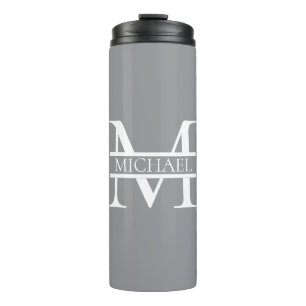 Personalised Elegant Grey Monogram and Name Thermal Tumbler