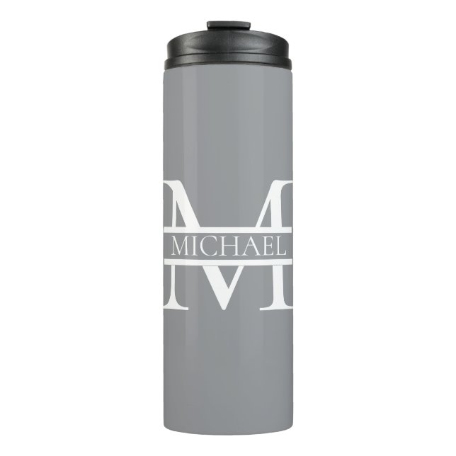 Personalised Elegant Grey Monogram and Name Thermal Tumbler (Front)