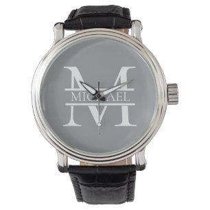 Personalised Elegant Grey Monogram and Name Watch