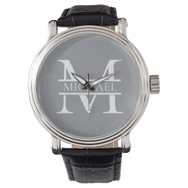 Personalised Elegant Grey Monogram and Name Watch (Front)