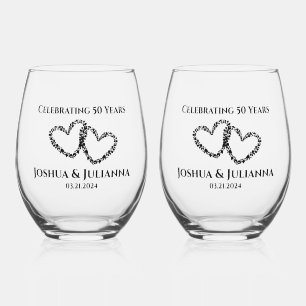 Personalised Elegant Heart 50th Anniversary Gift Stemless Wine Glass
