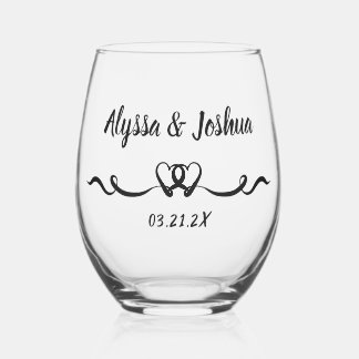 Personalised Elegant Heart Couples Wedding Gift Stemless Wine Glass