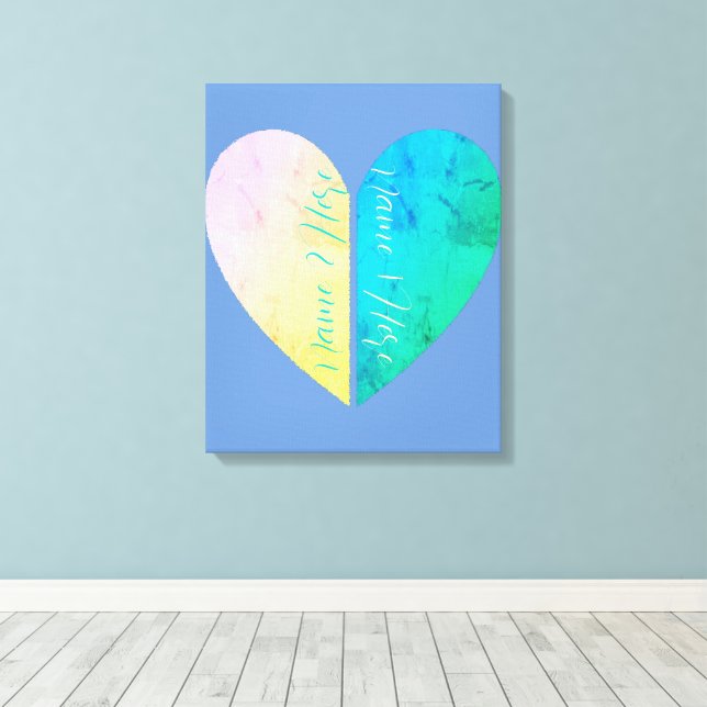 Personalised Elegant His and Hers Half Hearts Canvas Print (Insitu(Wood Floor))
