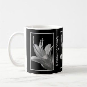 Personalised Elegant Hosta Flower Black and White Coffee Mug