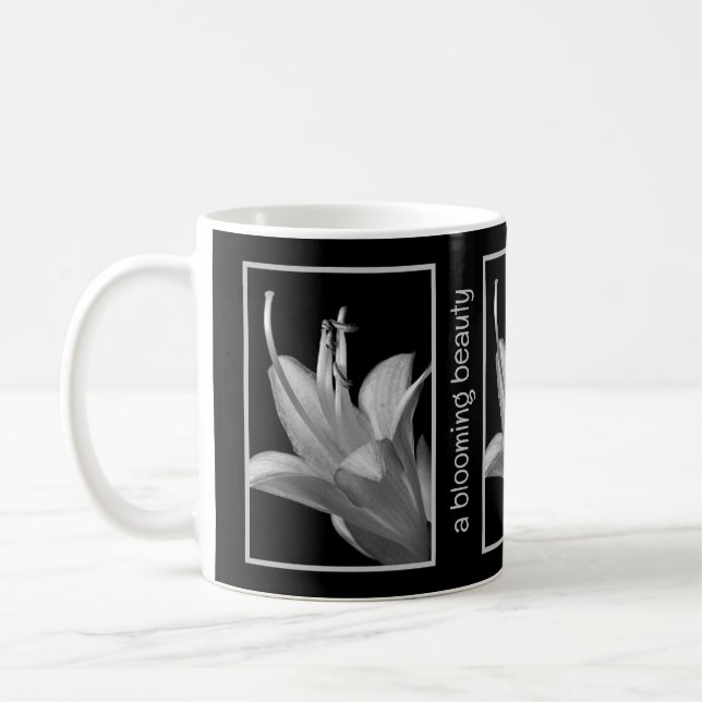 Personalised Elegant Hosta Flower Black and White Coffee Mug (Left)