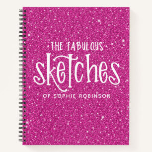 Personalised Elegant Hot Pink Glitter Sketchbook Notebook
