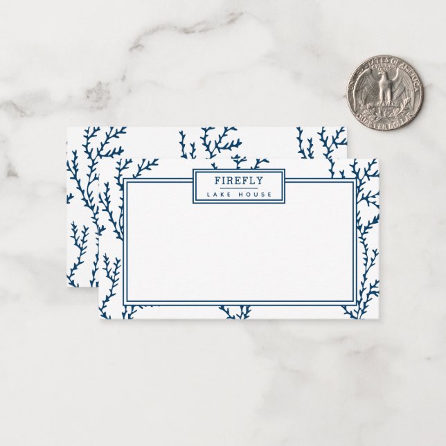 Personalised, Elegant Indigo Blue Coral Pattern  Card (Front/Back In Situ)