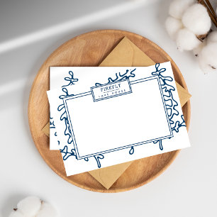 Personalised, Elegant Indigo Blue Seaweed Pattern Card