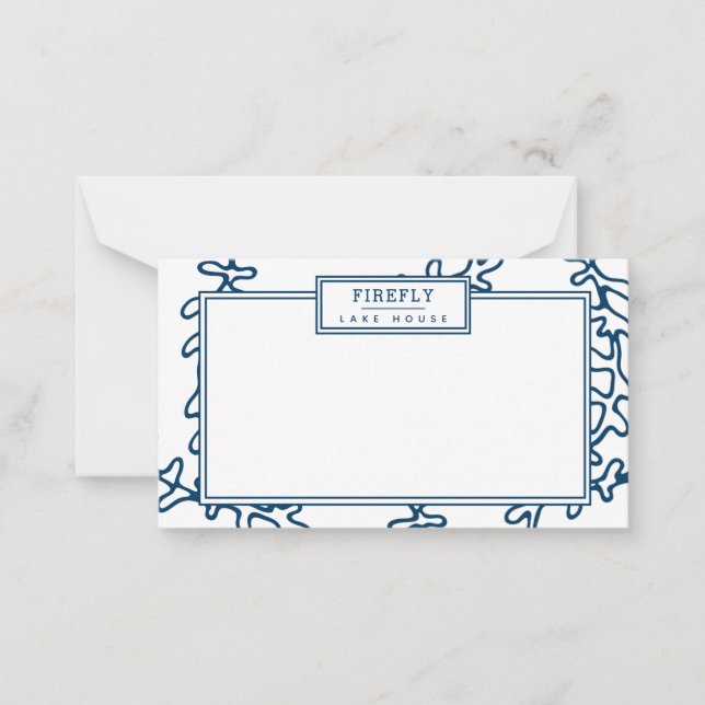 Personalised, Elegant Indigo Blue Seaweed Pattern Card (Front)