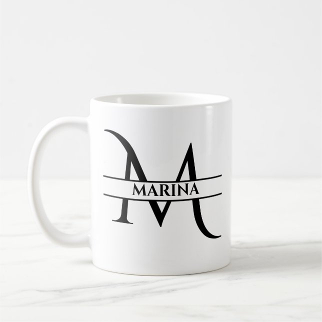 Personalised Elegant Initial Letter M Coffee Mug (Left)