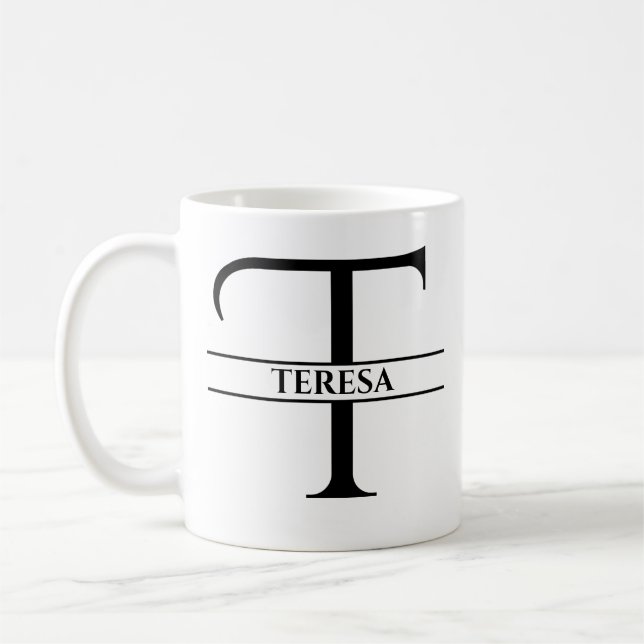 Personalised Elegant Initial Letter T  Coffee Mug (Left)