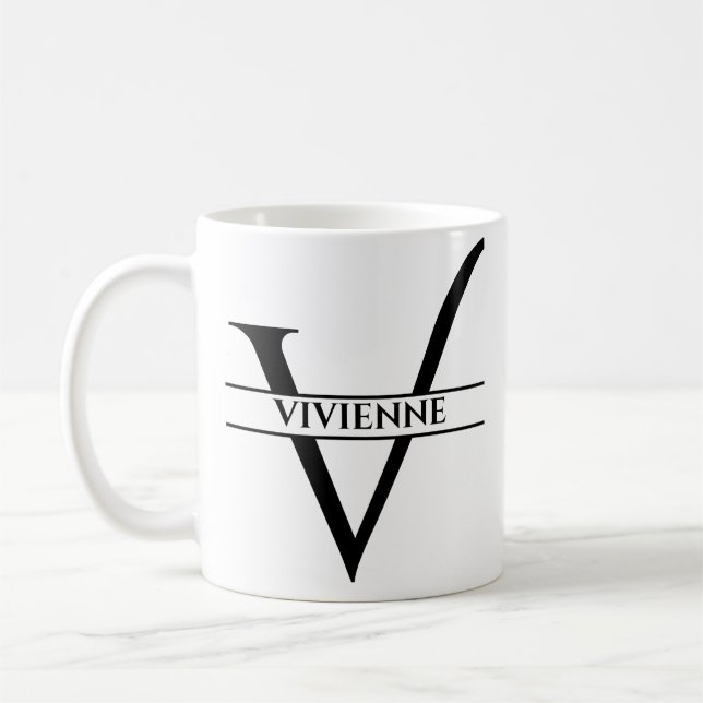 Personalised Elegant Initial Letter V  Coffee Mug (Left)