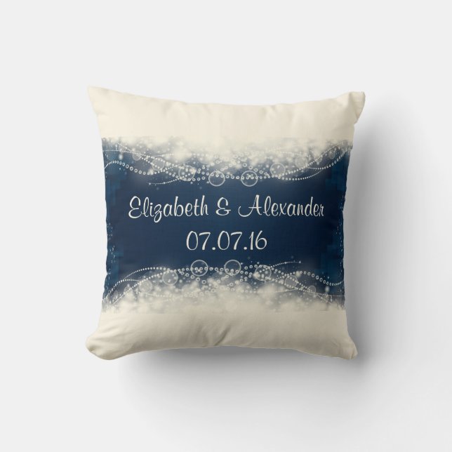 Personalised Elegant Lace and Pearls Wedding Cushion (Front)