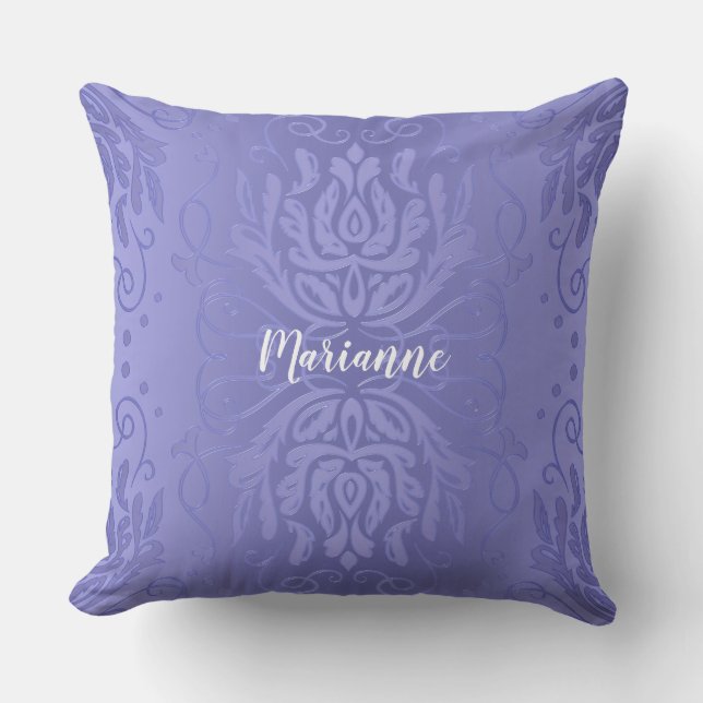 Personalised Elegant Lavender Floral Damask Pillow (Front)