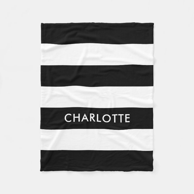 Personalised Elegant Luxury Black and white stripe Fleece Blanket (Front)