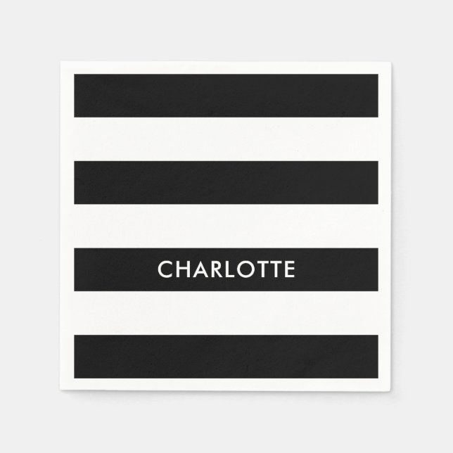 Personalised Elegant Luxury Black and white stripe Napkin (Front)