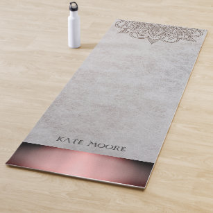 Elegant Rose Gold Glitter Black Leopard Print Yoga Mat by