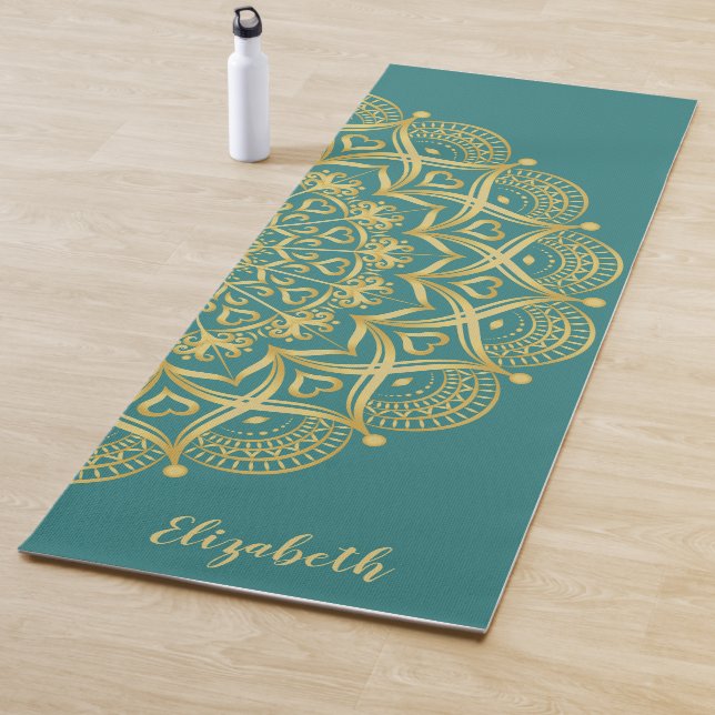 Personalised Elegant Mandala Teal Blue Green Yoga Mat (In Situ)