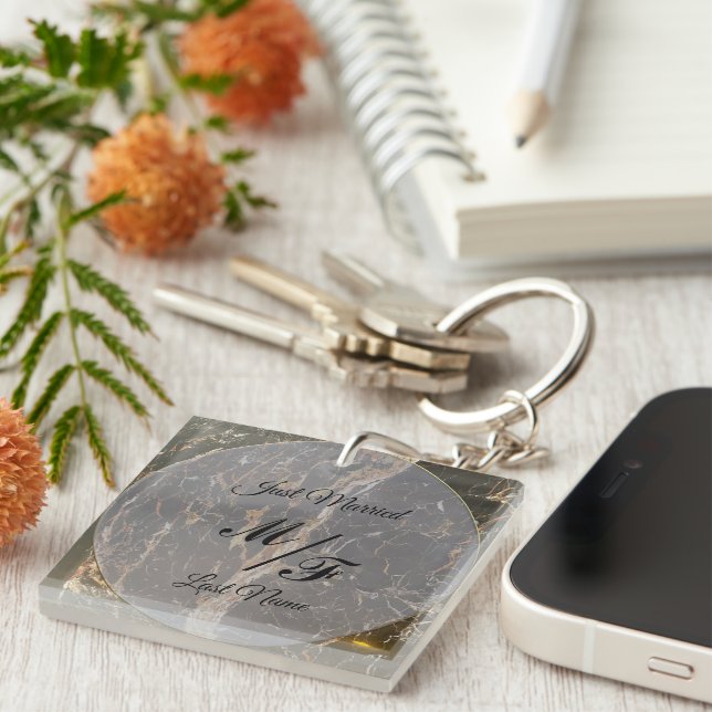 Personalised Elegant Marble Key Ring (Front Right)