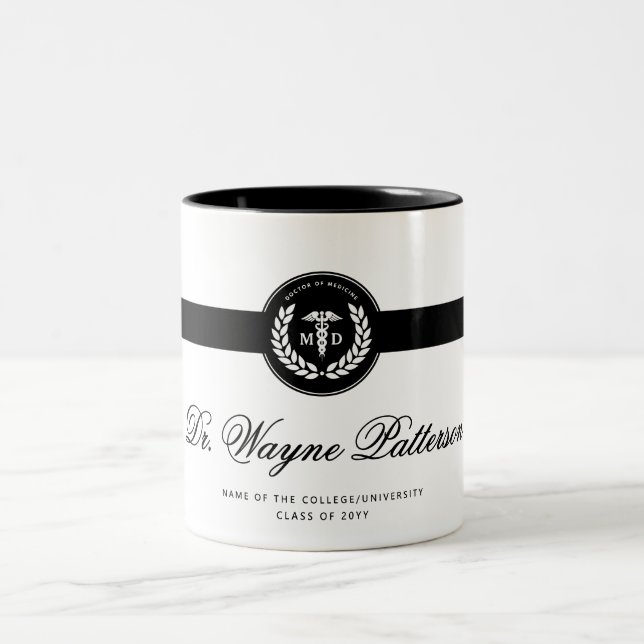 Personalised Elegant MD Medical School Graduation Two-Tone Coffee Mug (Center)