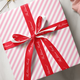 Personalised Elegant Merry Christmas Name Red Gift Satin Ribbon