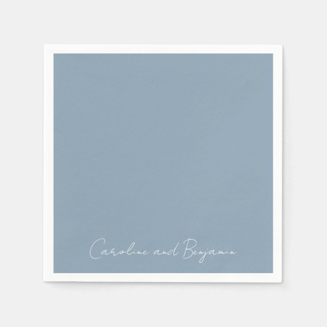 Personalised Elegant Minimalist Wedding Dusty Blue Napkin (Front)