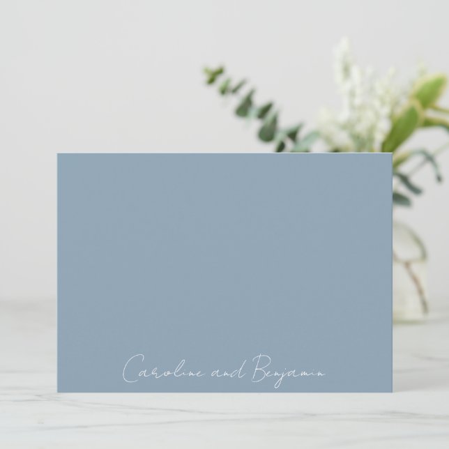 Personalised Elegant Minimalist Wedding Dusty Blue Thank You Card (Standing Front)