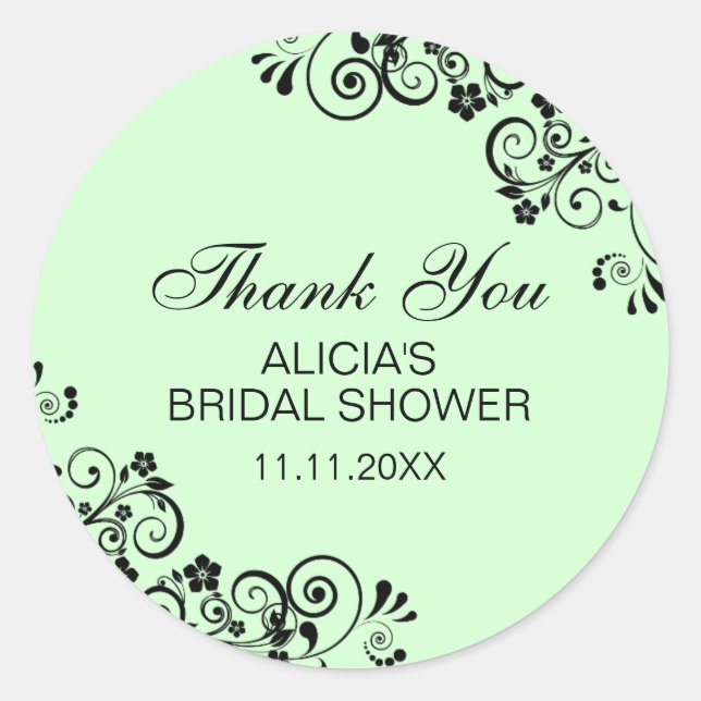 Personalised Elegant Mint Bridal Shower Thank You Classic Round Sticker (Front)