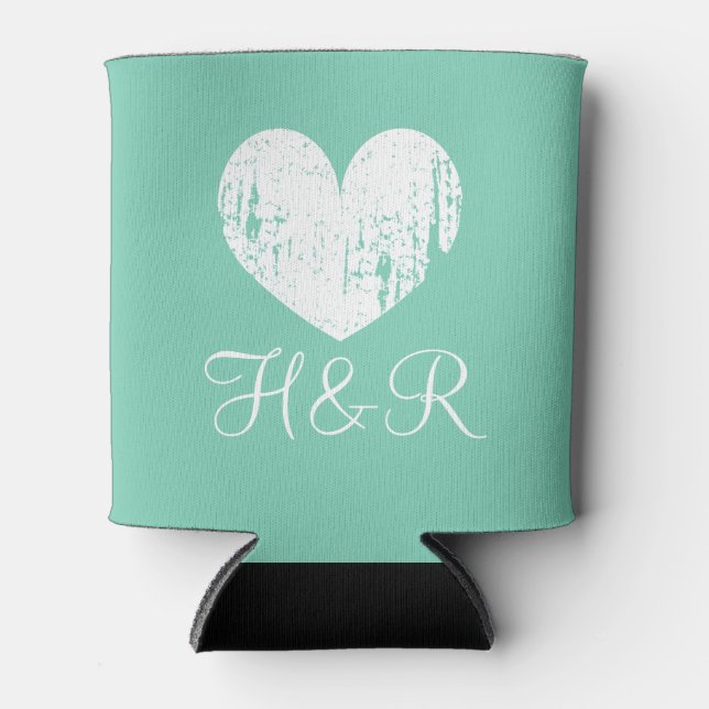 Personalised elegant mint green wedding can cooler (Front)
