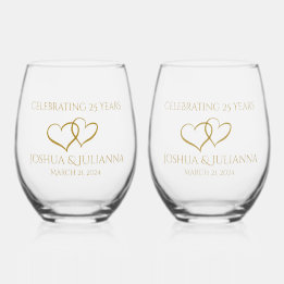 Personalised Elegant Modern 25th Anniversary Gift Stemless Wine Glass