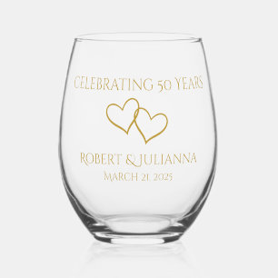 Personalised Elegant Modern 50th Anniversary Gift Stemless Wine Glass