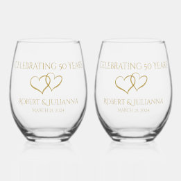 Personalised Elegant Modern 50th Anniversary Gift Stemless Wine Glass