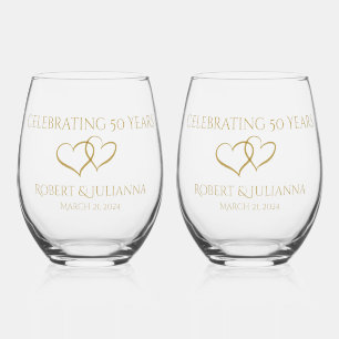 Personalised Elegant Modern 50th Anniversary Gift Stemless Wine Glass