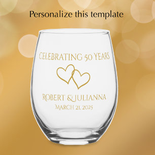Personalised Elegant Modern 50th Anniversary Gift Stemless Wine Glass