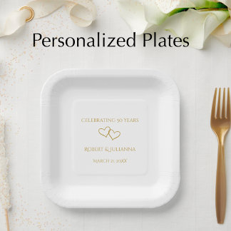 Personalised Elegant Modern 50th Anniversary Party Paper Plate