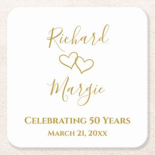 Personalised Elegant Modern 50th Anniversary Party Square Paper Coaster