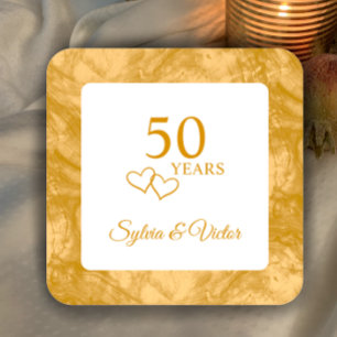 Personalised Elegant Modern 50th Anniversary Party Square Paper Coaster