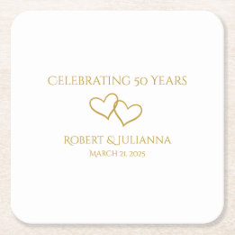 Personalised Elegant Modern 50th Anniversary Party Square Paper Coaster