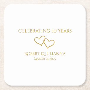 Personalised Elegant Modern 50th Anniversary Party Square Paper Coaster