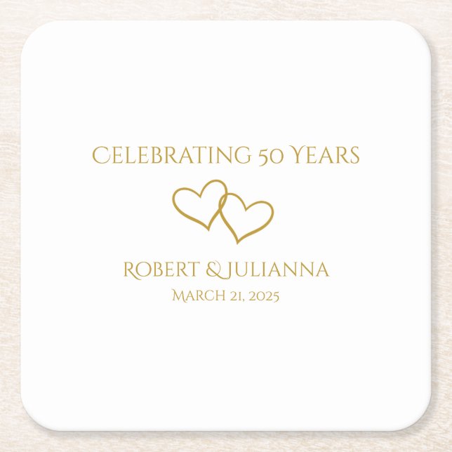 Personalised Elegant Modern 50th Anniversary Party Square Paper Coaster (Front)