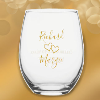Personalised Elegant Modern 50th Anniversary Party Stemless Wine Glass